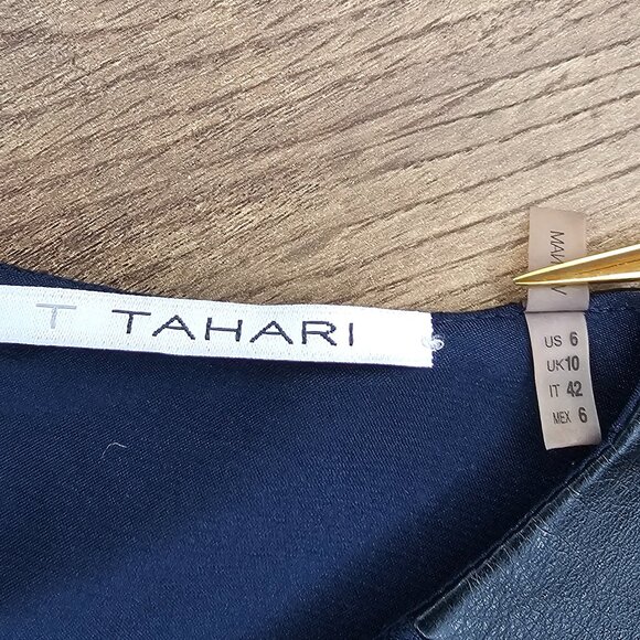 Elie Tahari Colorblock Sheath Fitted Dress with Leather Detail US 6 Navy & Black - Picture 8 of 10